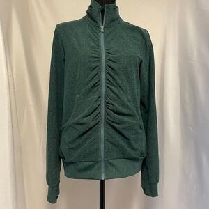 Zella Dark Green Full Zip Track Athletic Jacket thumb holes‎ Running Yoga